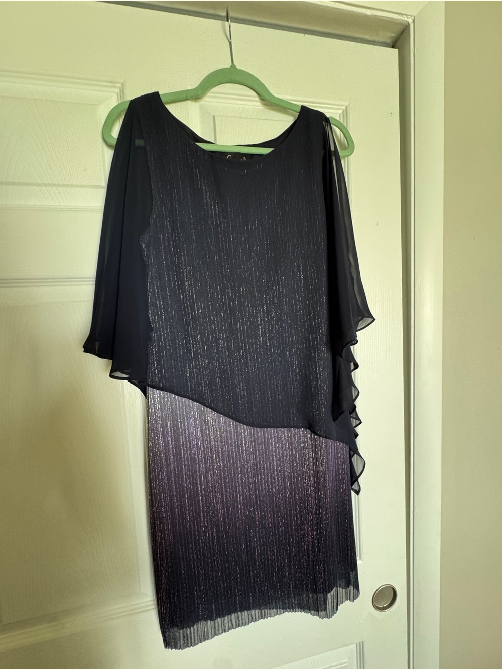 Connected Apparel Black Metallic Chiffon Overlay Dress – Size 6